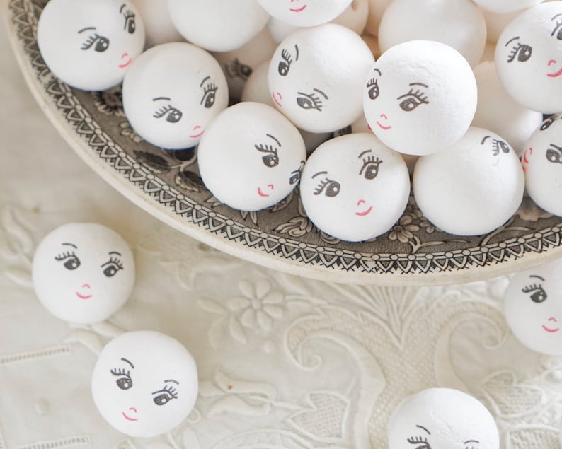 Spun Cotton Heads: CHARM 30mm Vintage-Style Cotton Doll Heads with Faces, 12 Pcs. image 1