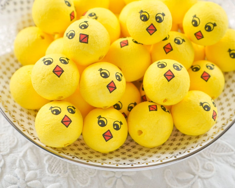 Spun Cotton Bird Craft Heads with Vintage-Style Yellow Chick Faces image 6