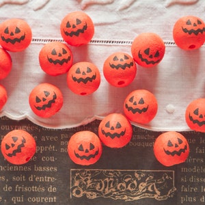 Mini Spun Cotton Heads: SPOOKY PUMPKIN - 20mm Vintage-Style Cotton Jack o Lantern Heads, 12 Pcs.