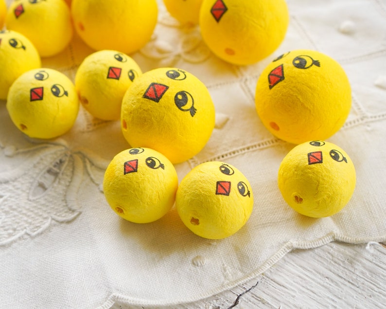 Spun Cotton Bird Craft Heads with Vintage-Style Yellow Chick Faces image 3