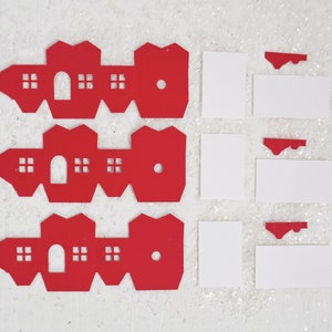 DIY Miniature Paper House Kit Set of 3 Flat-Pack Red Cardstock Christmas Putz Houses image 3