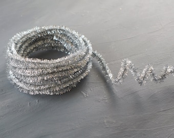 Silver Pipe Cleaner Roping - Wired Metallic Lurex Craft Trim, 3 Yds.