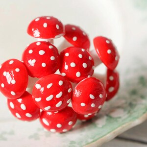 Spun Cotton Mushrooms 18mm Red Fairy Tale Toadstools, 12 Pcs. image 2