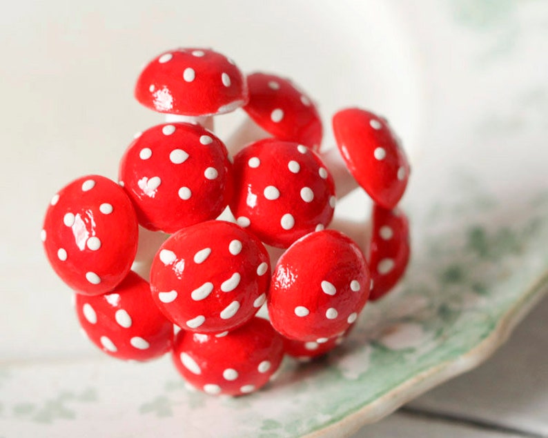 Spun Cotton Mushrooms 18mm Red Fairy Tale Toadstools, 12 Pcs. image 2