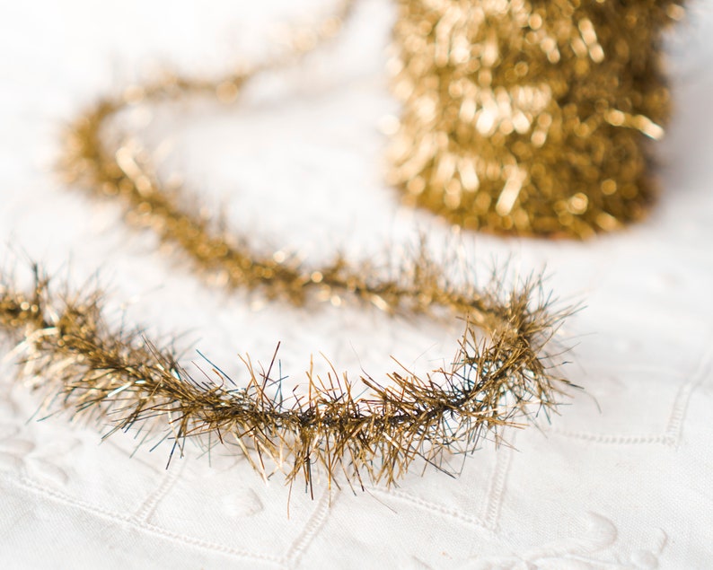 Tinsel Garland Aged Gold Vintage Style Christmas Trim, 12 Foot Spool image 3