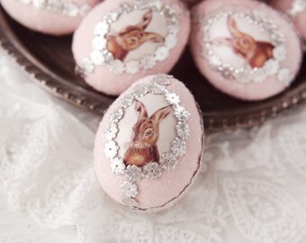 Easter Bunny Egg - Pink Spun Cotton Easter Egg Decoration