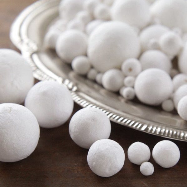 Spun Cotton Balls, Select by Size, 6mm - 50mm Vintage-Style Craft Shapes