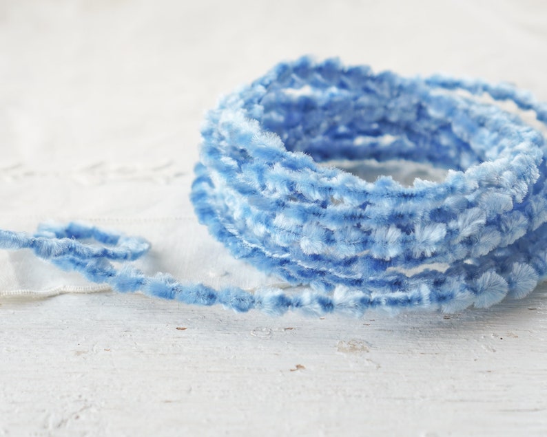 Caterpillar Bump Chenille Light Blue Crushed Velvet Wired Trim, 3 Yds. image 3