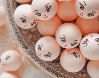 Cream Spun Cotton Heads: CHARM -  30mm Vintage-Style Cotton Doll Heads with Faces, 12 Pcs.