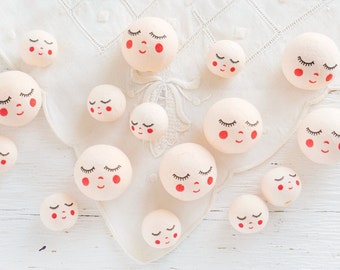 Cream Spun Cotton Heads: SWEET ANGEL - Vintage-Style Cotton Angel Heads with Faces