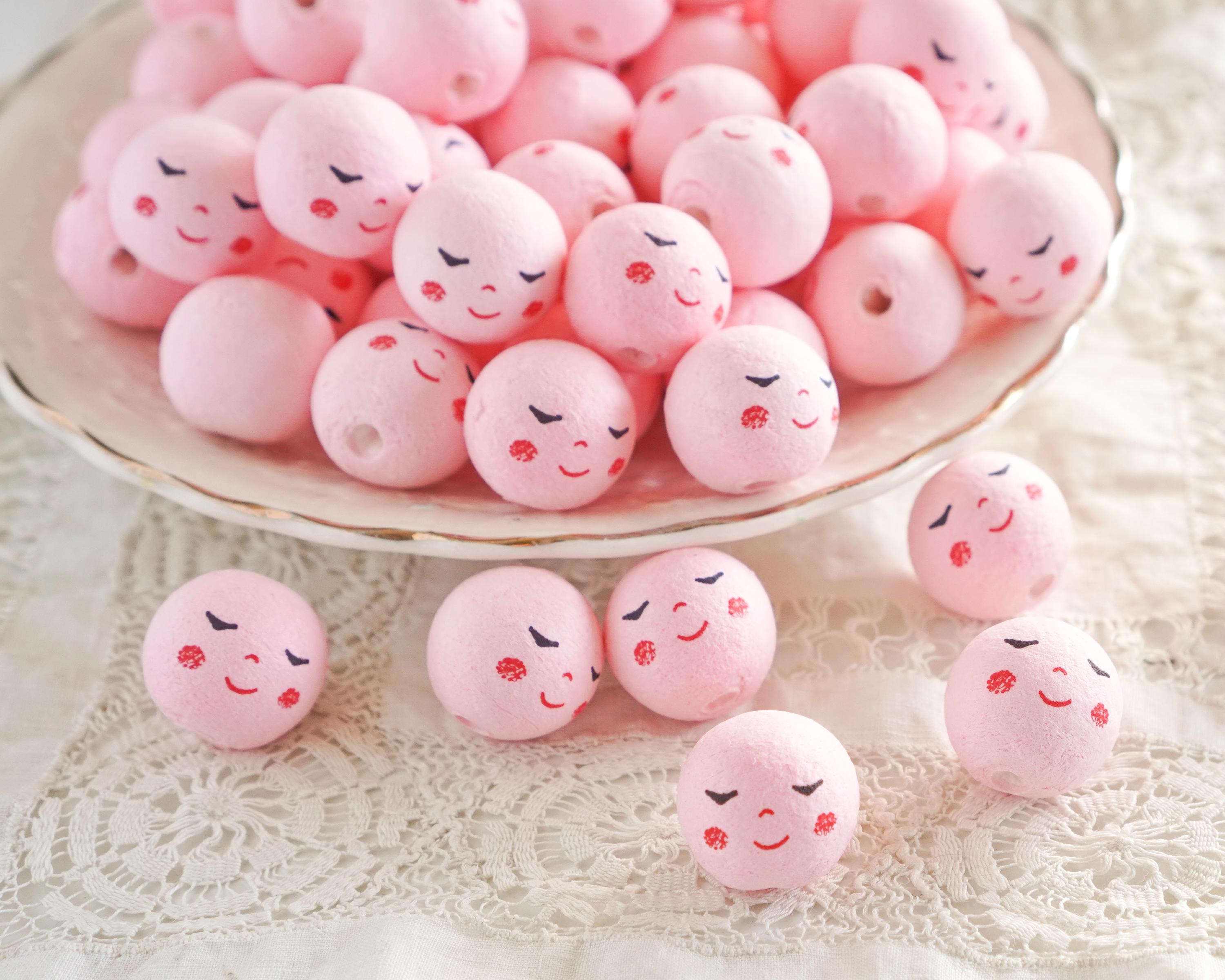 Mini Angel Heads: JOY - 18mm Pink Vintage-Style Spun Cotton Doll Heads, 12 Pcs.