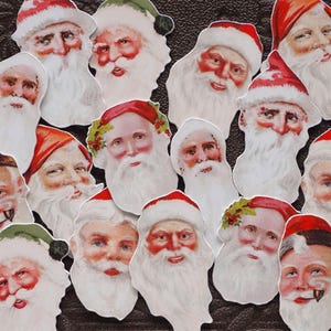 Santa Gesichter - Miniatur Antik Stil Karton Weihnachtsmann Gesicht Verzierungen, 16 Stk.