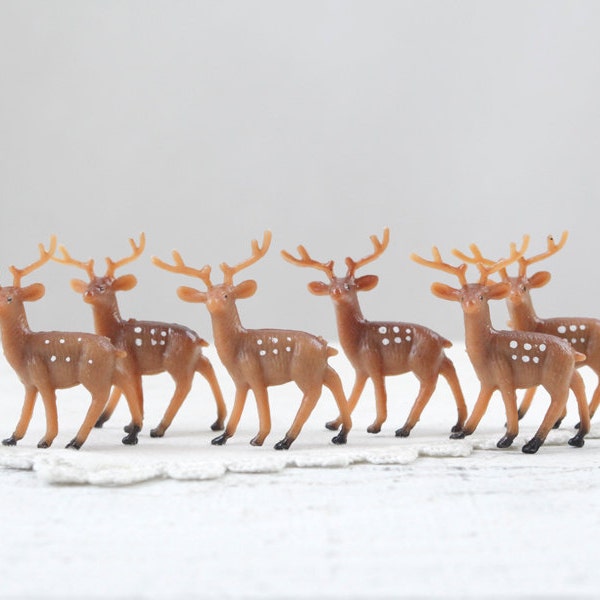 Miniature Plastic Deer - 6 Tiny Woodland Deer, Craft Figurines