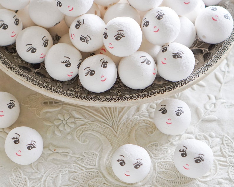 Spun Cotton Heads: CHARM 30mm Vintage-Style Cotton Doll Heads with Faces, 12 Pcs. image 7