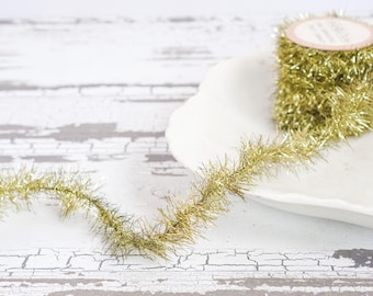 Tinsel Garland - Pale Brass Gold Vintage Style Christmas Trim, 12 Foot Spool