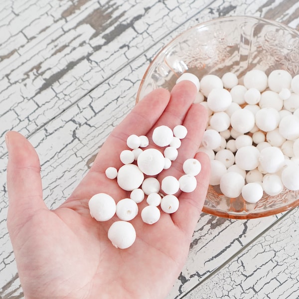 Tiny Spun Cotton Balls Sampler Pack, Mixed Small-Size Paper Ball Craft Shapes, 100 Pcs.