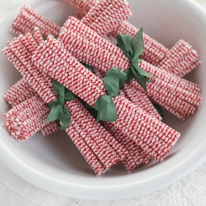 Stiff Bristle Pipe Cleaners - Red and Cream Candy Cane Striped Chenille Stems, Bundle of 36