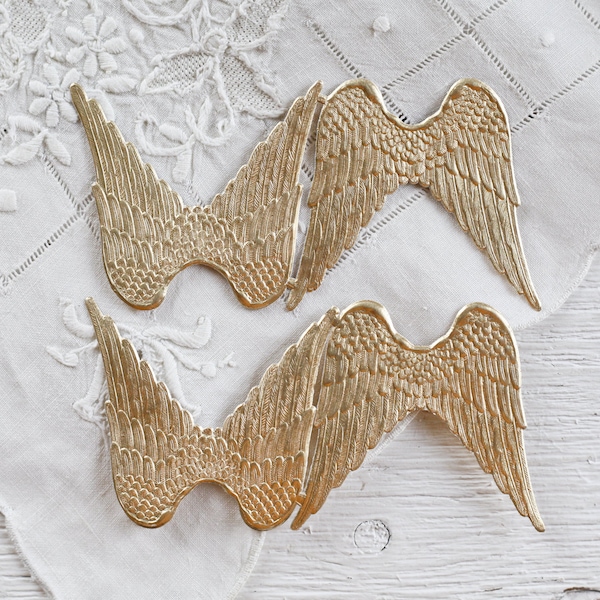 Paper Angel Wings - Embossed Gold Foil Die Cut Dresden Paper Wings, 4 Pcs.