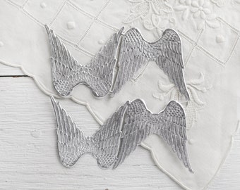 Embossed Silver Foil Angel Wings: Dresden Paper Die Cuts (4 Pcs)