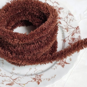 Wired Yarn Trim - Fluffy Brown Yarn Fur Craft Cord, 3 Yds.