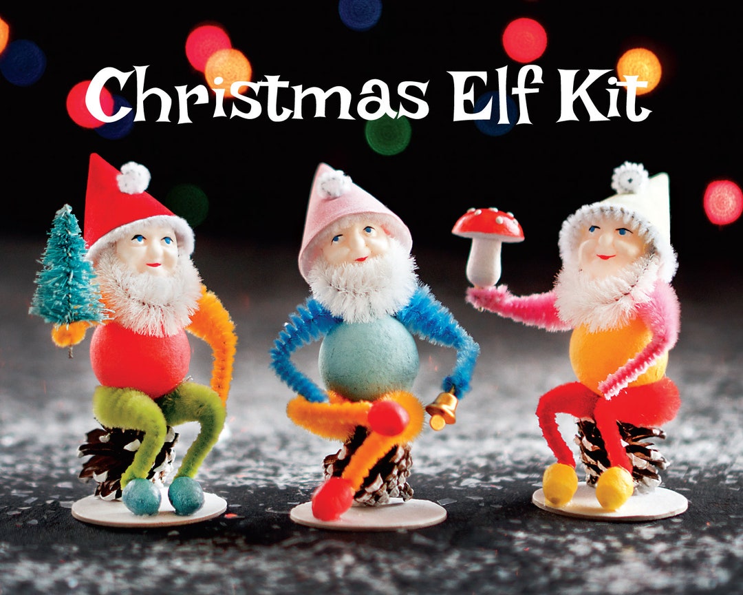Christmas Elf Craft Kit - DIY Retro Spun Cotton and Pine Cone Elves - Etsy