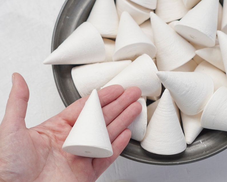 Pointy Spun Cotton Cones, 60 x 45mm Cone Craft Shapes, 6 Pcs. image 2