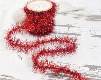 Tinsel Garland - Retro Christmas Red Vintage Style Trim, 12 Foot