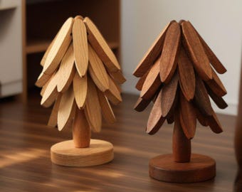 Wood Kitchen Decor , 4PCS Tree Design Stand Bamboo Wooden,  home decor,  Anti Scald Heat Resistant Table,  Mat Coaster Wood Placemats