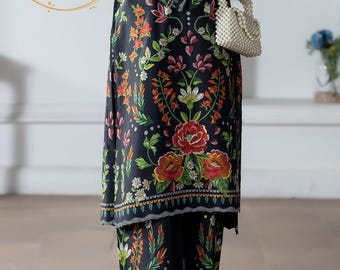 Elegant Silk Grip 2 Piece Pret Suit for Women Silk Dress, Sheer Dress, Digital Print, Indian Dress, Wedding Guest Dress, Gift for Her