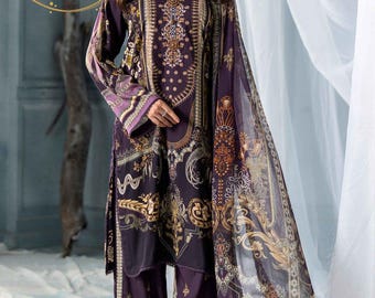 A-Line Kurta, Chiffon, Trendy 3 Piece Pakistani Suit, Ready to Wear Women’s, Eid Collection, Linen dress, indian dress, wedding dress