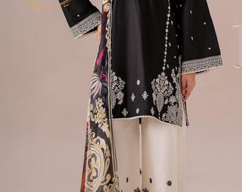 Embroidered Cotton Lawn Suit Set, Salwar Kameez, Gift for Her, short wedding guest dress, indian dress, gift for her, cottagecore dress