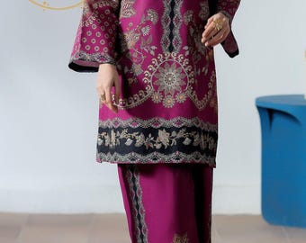 Elegant Silk Grip 2 Piece Pret Set , Women’s Soft Flowy Shirt and Trouser Outfit, silk dress, gift for her, indian dress, wedding dress