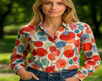 Vintage Floral Blouse Shirt, floral shirt, spring fashion, womens shirt clothing, sade shirt, linen blouse, girlfriend shirt, corgi shirt