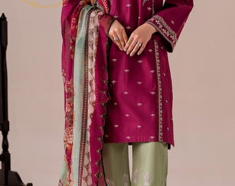 Embroidered Cotton Lawn 3 PC Suit Set, short wedding dress, digital print, digital print, indian dress, cottagecore dress, wedding gift