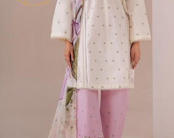 Embroidered Cotton Lawn Suit Set, wedding gift dresses for women, short wedding dress, cottagecore dress, indian dress, gift for her