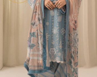 Women dresses ,  3pc digital Printed Lawn, outfit with organza Sleeves, chiffon dupatta, Indian dress, diwali dress, winter dress,