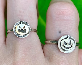 Handmade Sterling Silver Jack-o'-lantern Ring: Spooky Halloween Jewelry - READY TO SHIP!