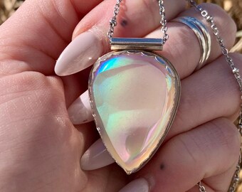 Rainbow Aura Quartz Pendant - Botryoidal Sterling Silver Necklace