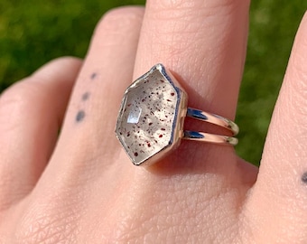 Lepidocrocite Red Phantom Quartz Ring: Sterling Silver Hidden Hearts Jewelry