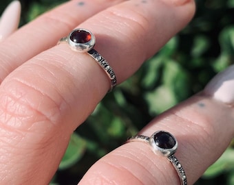 Handmade Sterling Silver Garnet Midi Ring - Size 3
