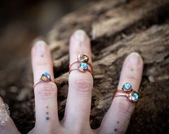 Handmade Rainbow Aura Quartz Copper Midi Ring - Size 3