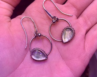 Rainbow Fluorite Earrings - Dragon’s Eye Hoops - Handmade Sterling Silver Jewelry - Dangling Hoop Earrings - One of a Kind & Ready to ship
