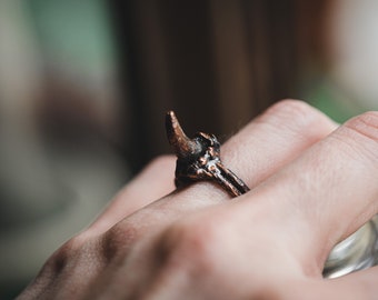 Electroformed Copper Fox Claw Ring: Ethically Sourced Bone Jewelry - READY TO SHIP!