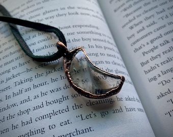 Clear Quartz Moon Choker: Electroformed Copper Crescent Pendant - READY TO SHIP!