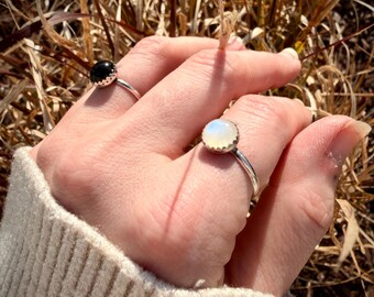 CUSTOMIZABLE: Sterling Silver Stacking Ring, Smoky Quartz, Moonstone, Amethyst, Tourmalinated Quartz