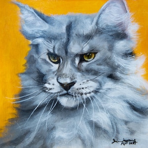 Peint à la main personnalisé | Peinture originale « Le cool maine coon » | Acrylique sur bois 20 x 20 cm (8 x 20 po.) | Art mural, décoration d'intérieur