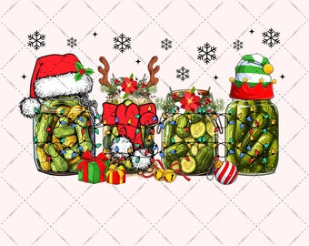 Merry Christmas PNG For Sublimation Retro Canned Pickles Christmas Light PNG Happy Holiday Christmas Gift For Pickle Lover, Winter Xmas PNG