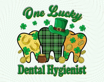 One Lucky Dental Hygienist PNG For Sublimation St Patricks Day Instant Download Teeth Buffalo Plaid Clover PNG Shamrock PNG