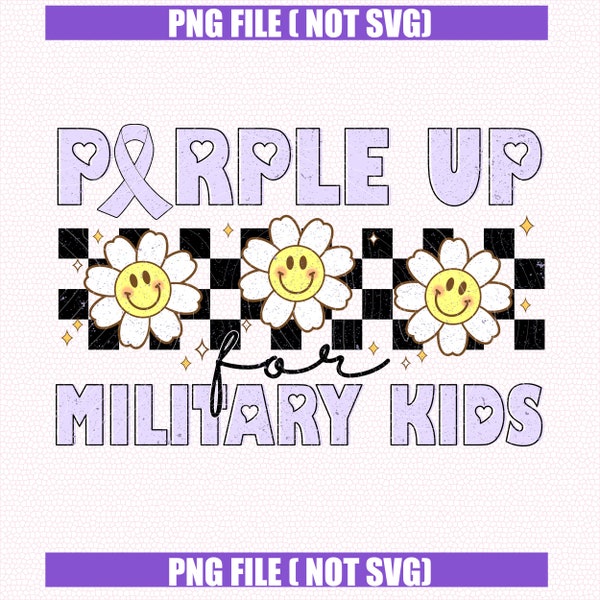 Purple Up For Military Kids PNG For Sublimation Sunflower Military Child Month PNG Military Awareness Shirt PNG File, Purple Ribbon png