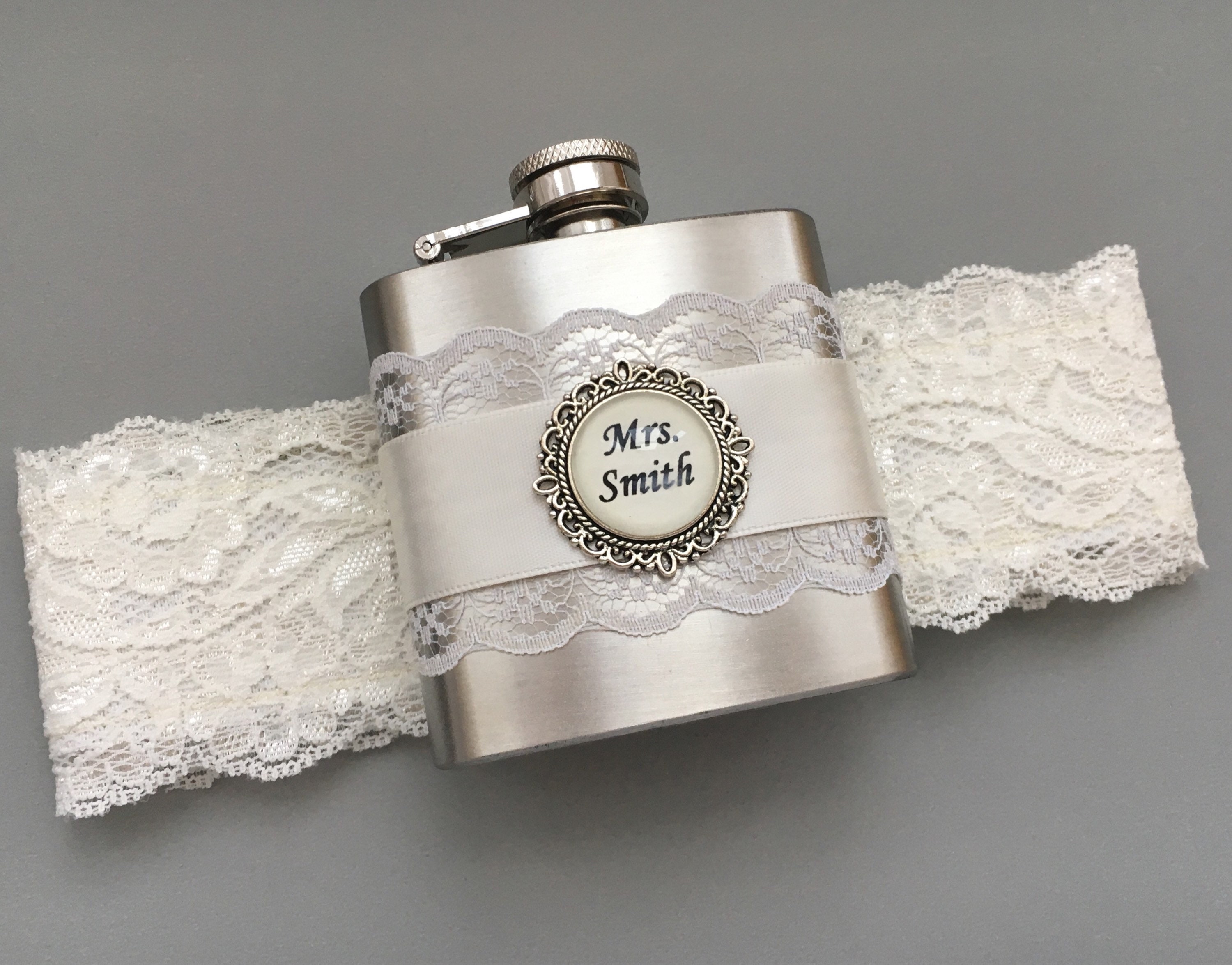 Ivory Flask Garter Personalized Flask with Bridal Garter Etsy